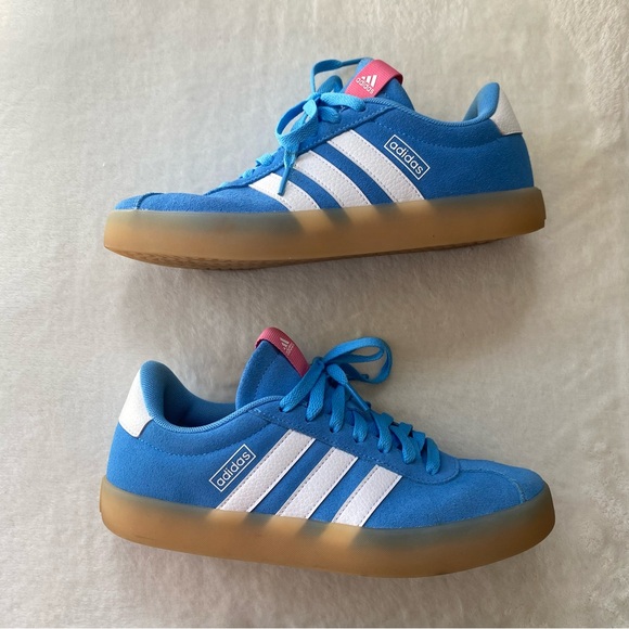 Adidas VL Court 3.0 Blue Burst Pink Fusion Suede Gum Sole Sneakers Women’s 8 - Picture 4 of 11